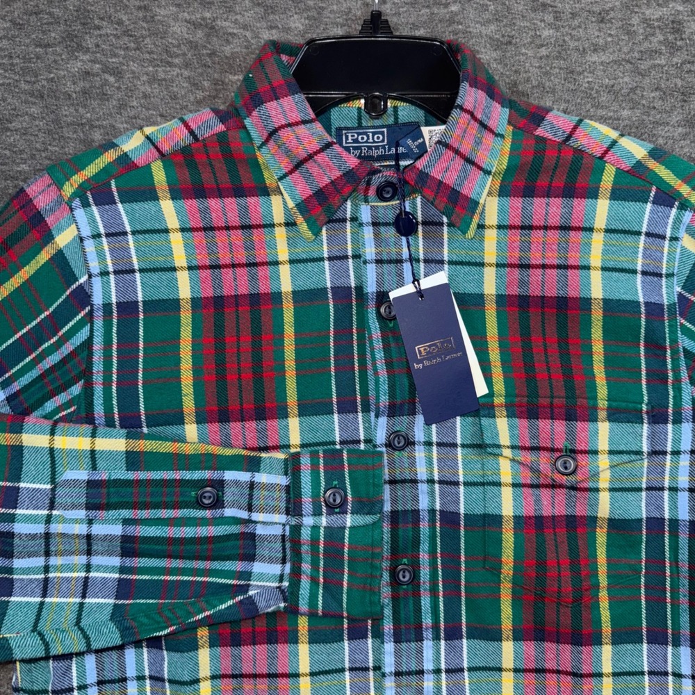 Polo Ralph Lauren Mens Classic Fit Plaid Flannel Shirt Loop Collar Medium NEW